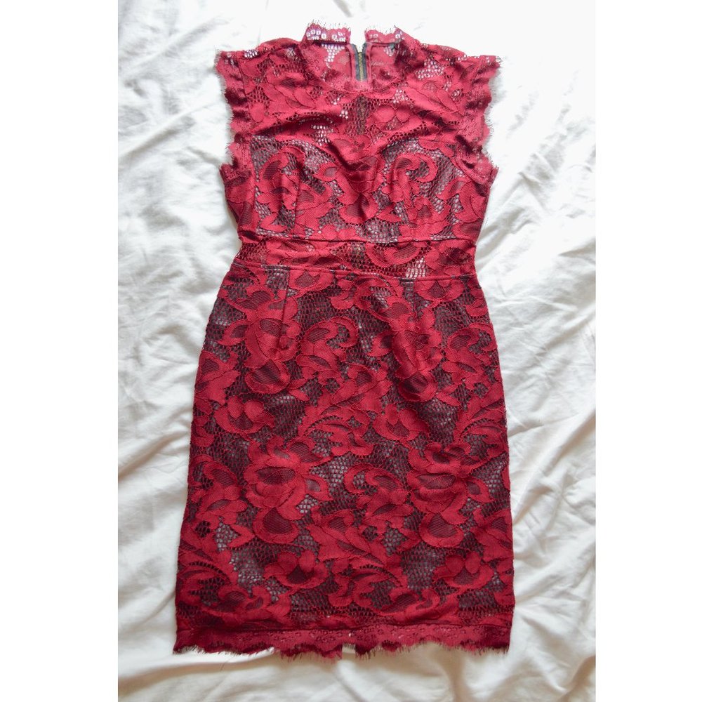 Red Lace Overlay Bodycon Dress